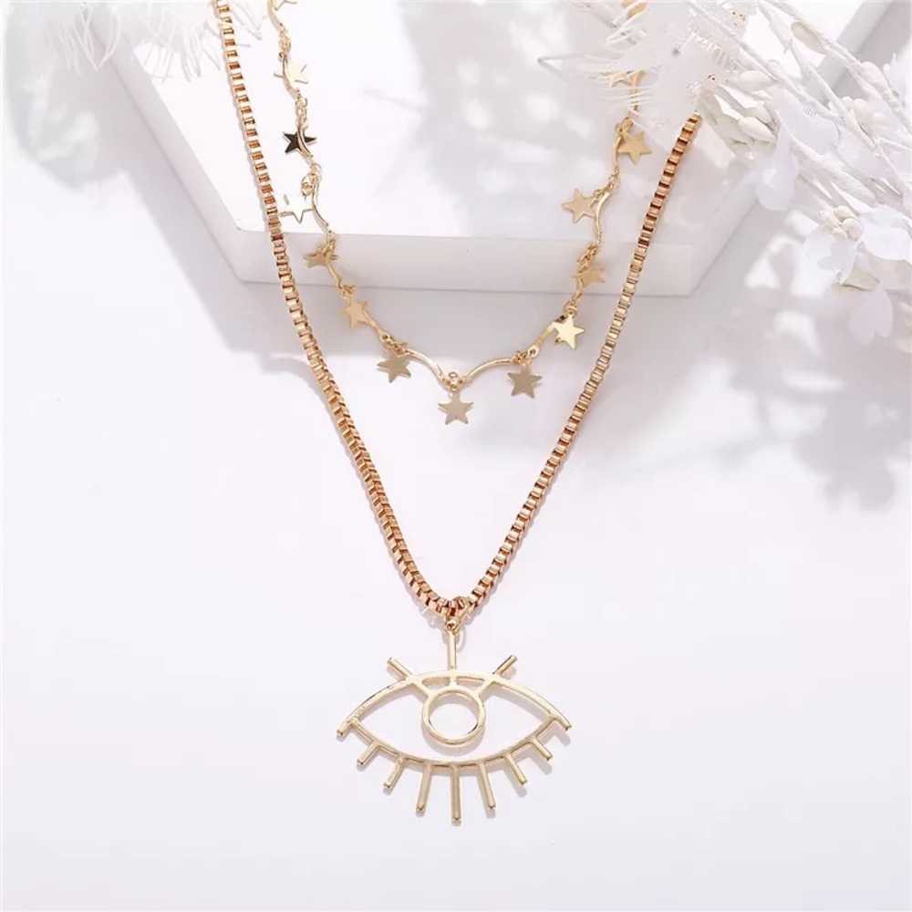 3/$30 π Eye and Star Multi Layered Necklace - Picture 2 of 3